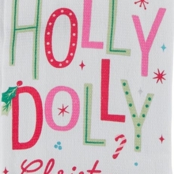 Festive Holiday Kitchen Towel - White with Red and Green Accents - Picture 3 of 5